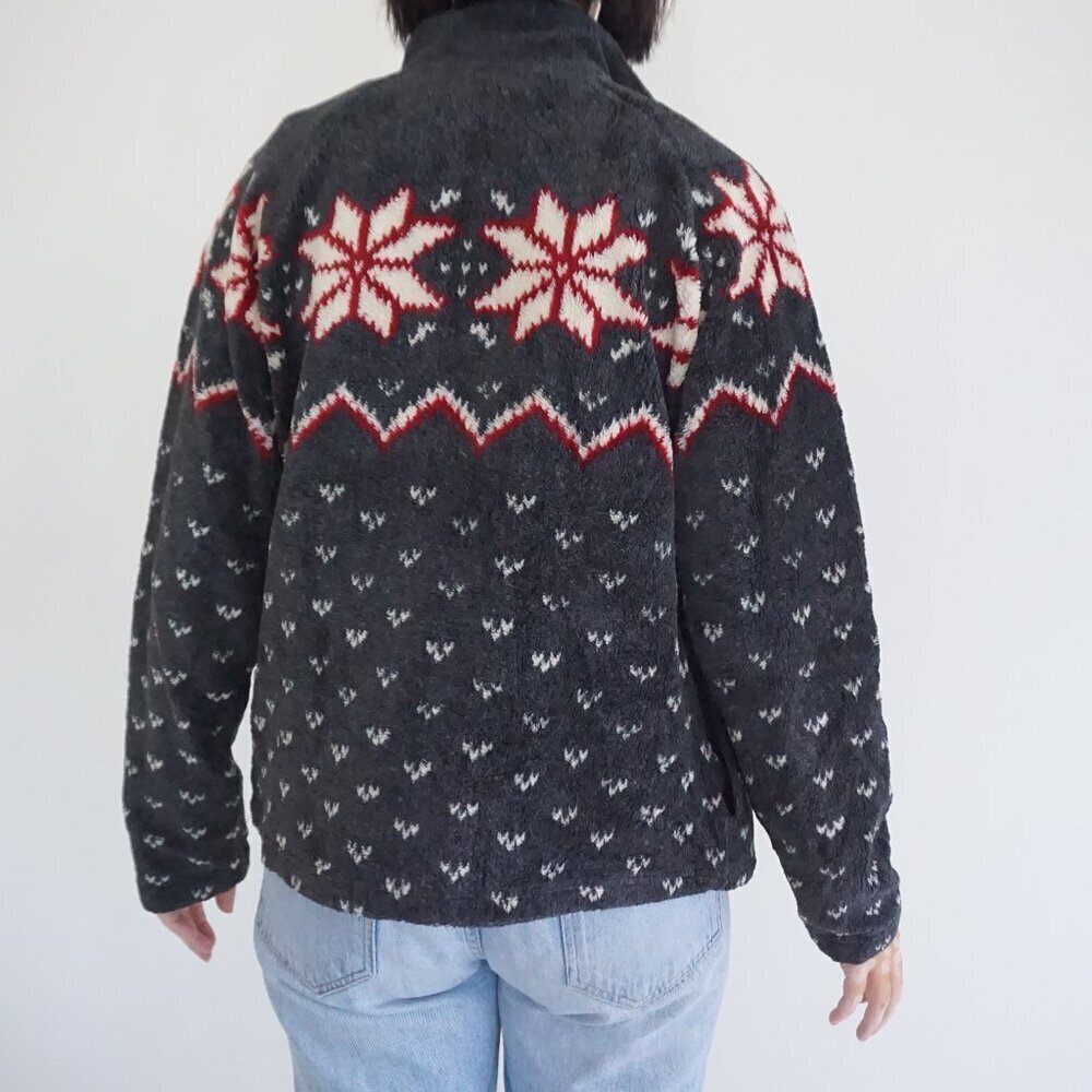 Barrage Collection Gray Nordic Snowflake Zip Jacket Winter Fair Isle Cabincore L - Picture 2 of 11
